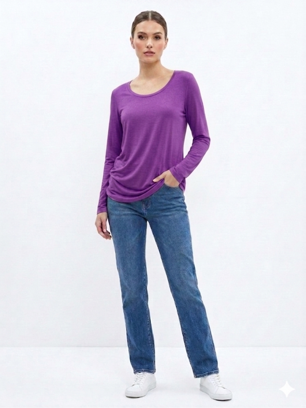 Purple Long-Sleeve Scoop Neck Top